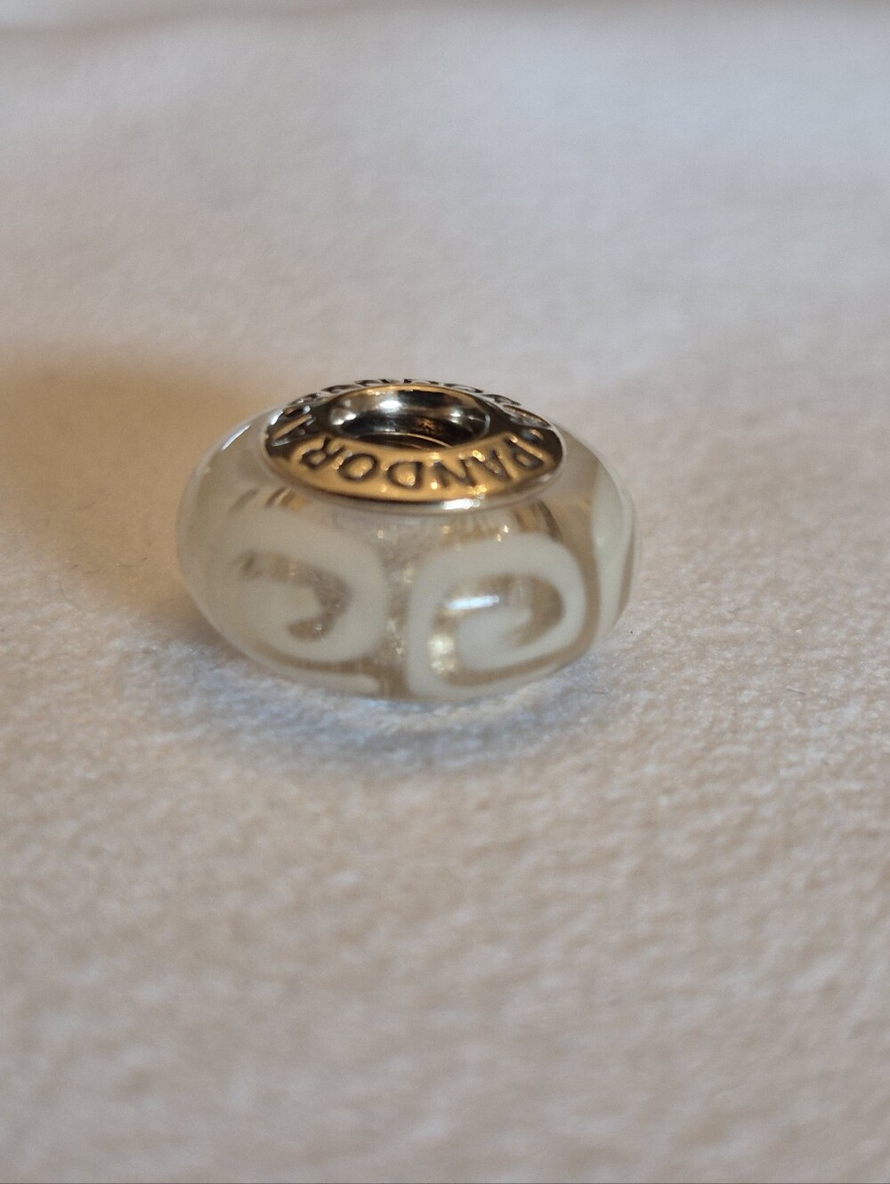 Pandora 14K gold White Spirals Murano glass charm
